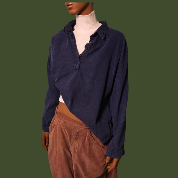 Amazing Quality Giocam long sleeve half buttoned shirt navy blue color - Picture 1 of 4